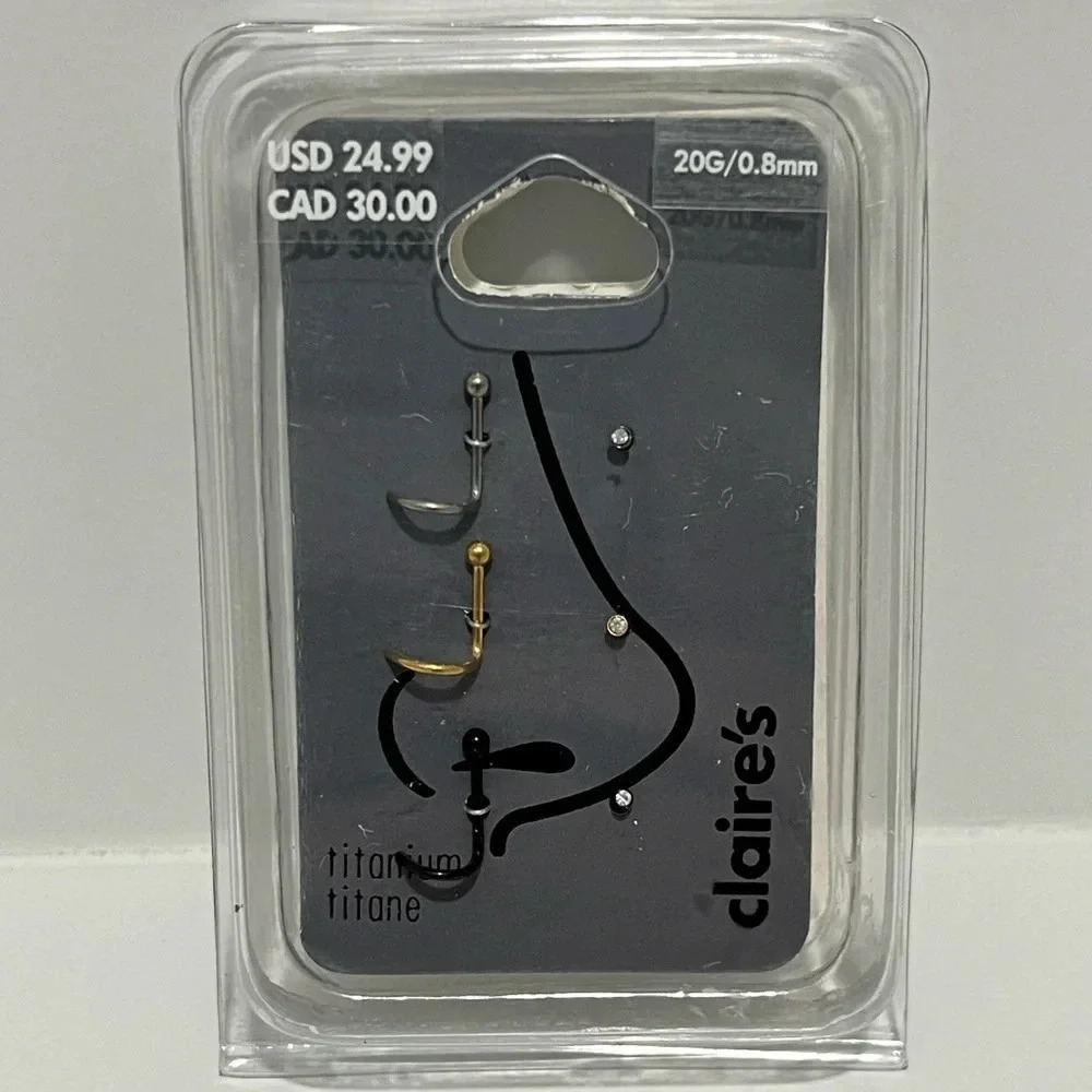 Claire’s Titanium Nose rings 20 gauge studs 0.8 mm rhinestone silver gold black
